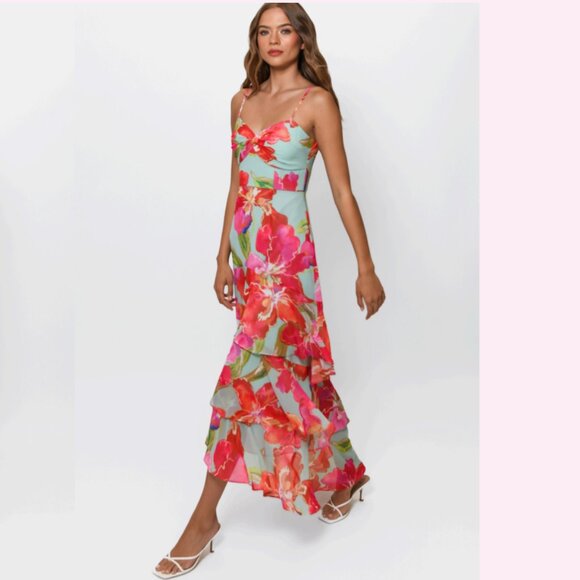 Brand New 2025 Hutch Designs Kennedi Dress in Watercolor Orchids Shantung - Picture 2 of 7